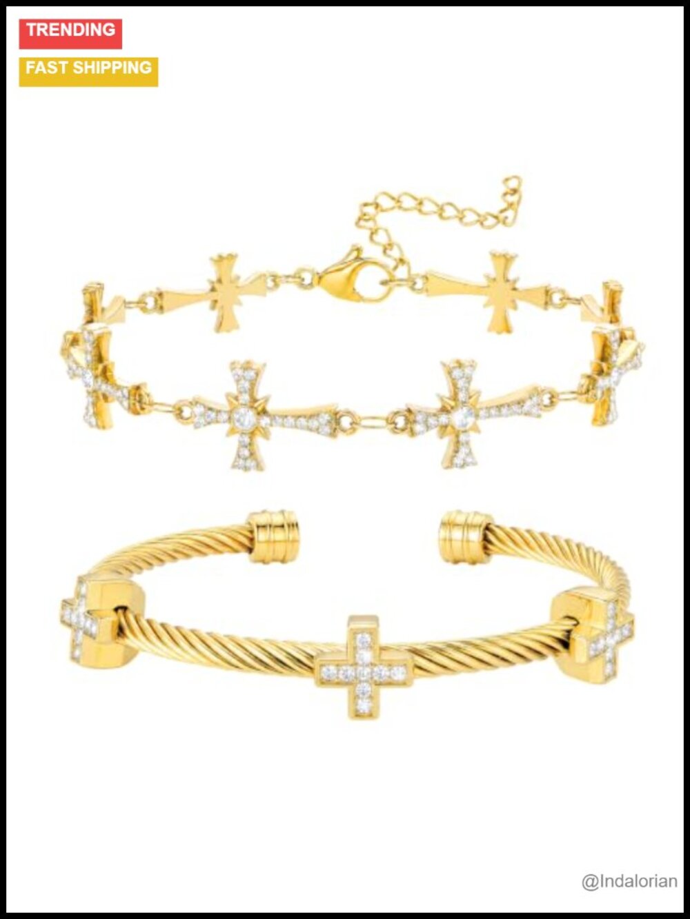18K Gold Plated Stainless Steel Cross Bracelet Set Stackable Women